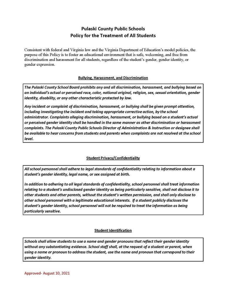 PCPS Policy for the Treatment of All Students