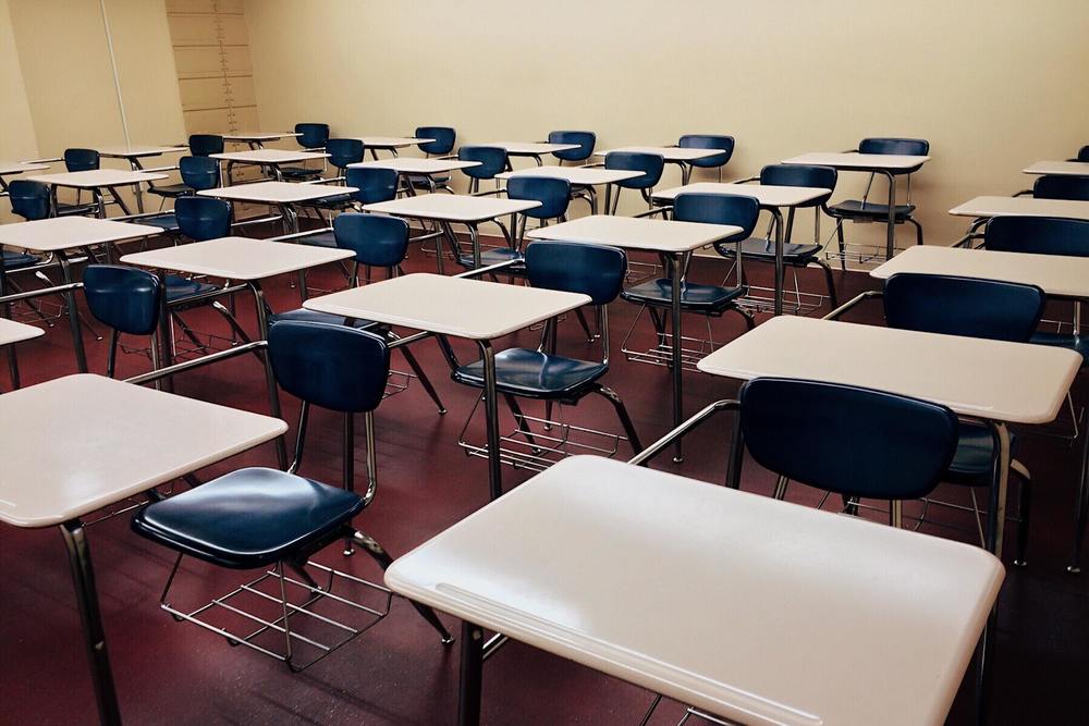 empty desks in a classroom