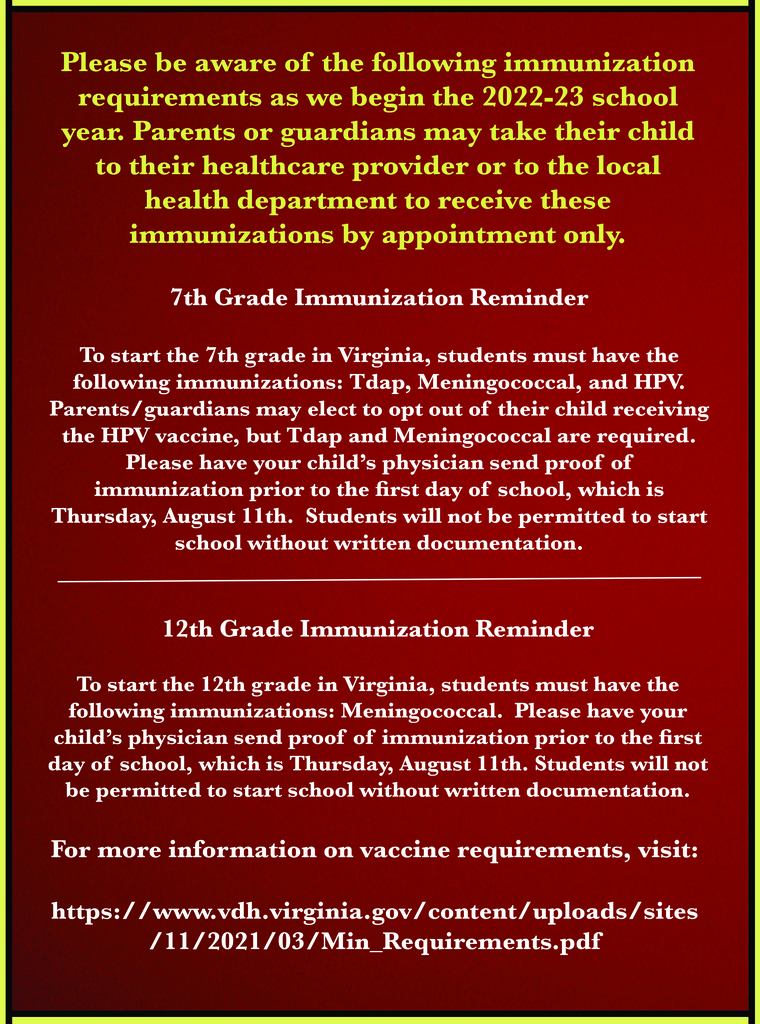 immunization requirements 2022