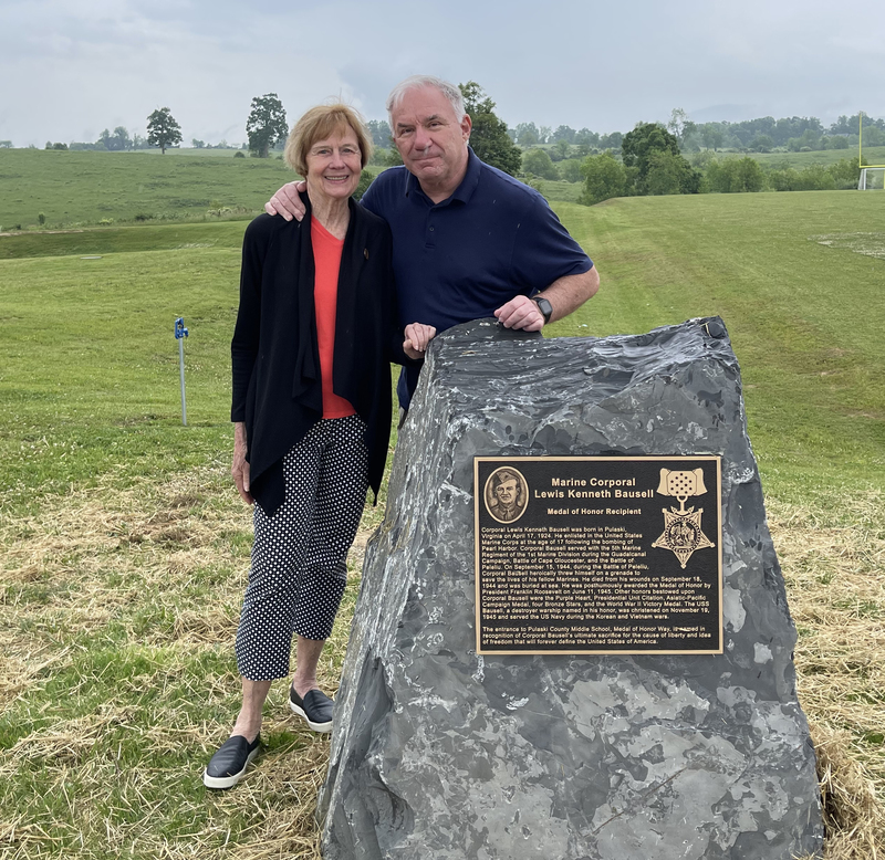 Jim and Pat Bausell at the memorial marker